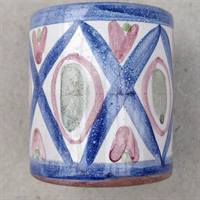 Lille krukke, Laholm keramik, i blå rosa glasur.